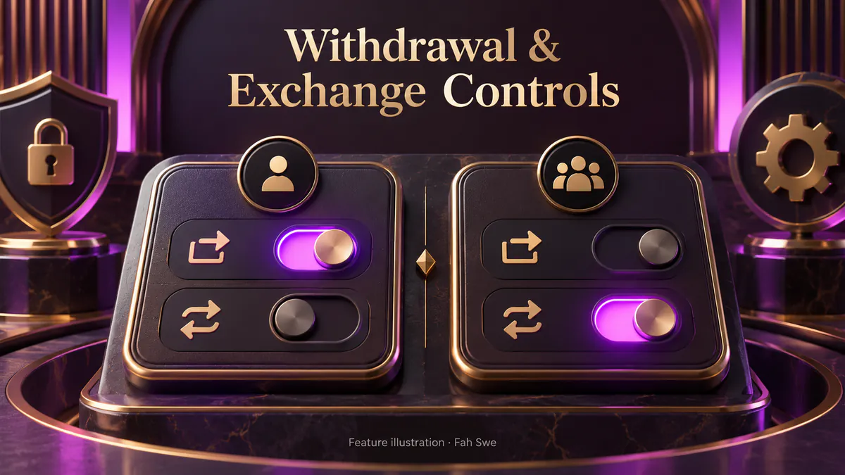 Feature 14 — Per-User & Global Withdrawal/Exchange Controls — feature development by Fah Swe