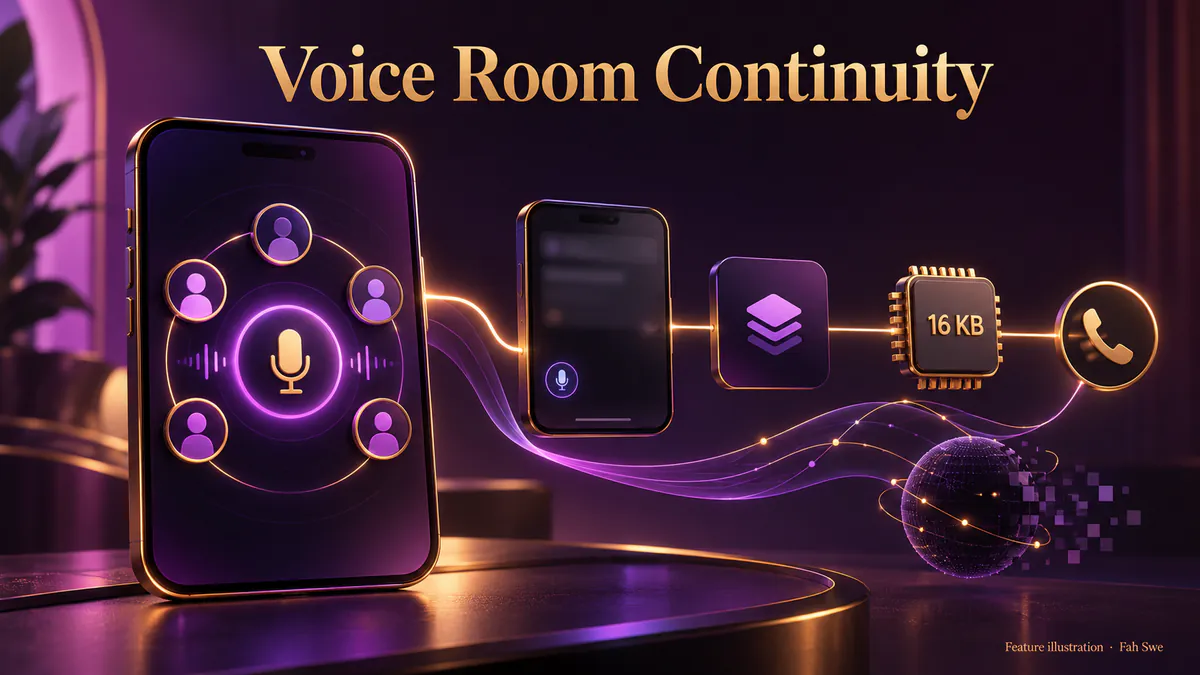 Feature 10 — Voice Room Continuity, Cleanup & 16 KB Work — feature development by Fah Swe